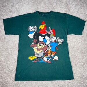 VTG 1993 Looney Tunes Body‎ Taz Bugs Bunny T Shirt Green Cartoon READ